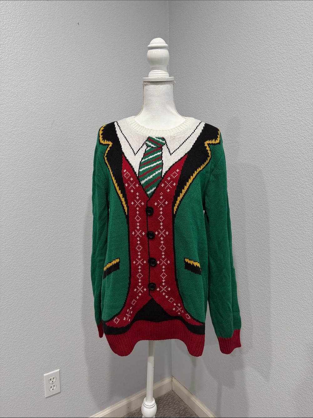 Men’s ugly Sweater with Red Vest & Tie Design